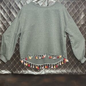 Women’s Adults Sweatshirt with Colorful Tassels: Boho, Western.